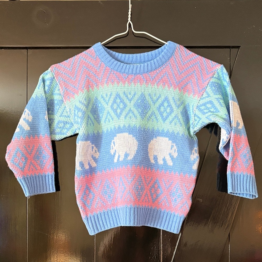 Vintage Pastel acrylic Polar Bear knit sweater sz 5